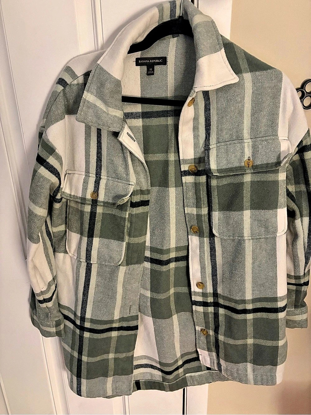 Banana Republic Plaid Utility Jacket in Green & White